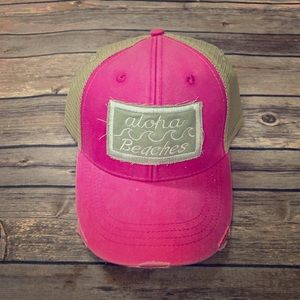 Distressed Aloha Beaches Embroidered Patch Hat